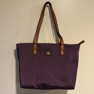 Ralph Lauren Deep Purple Tote with Brown Leather Straps